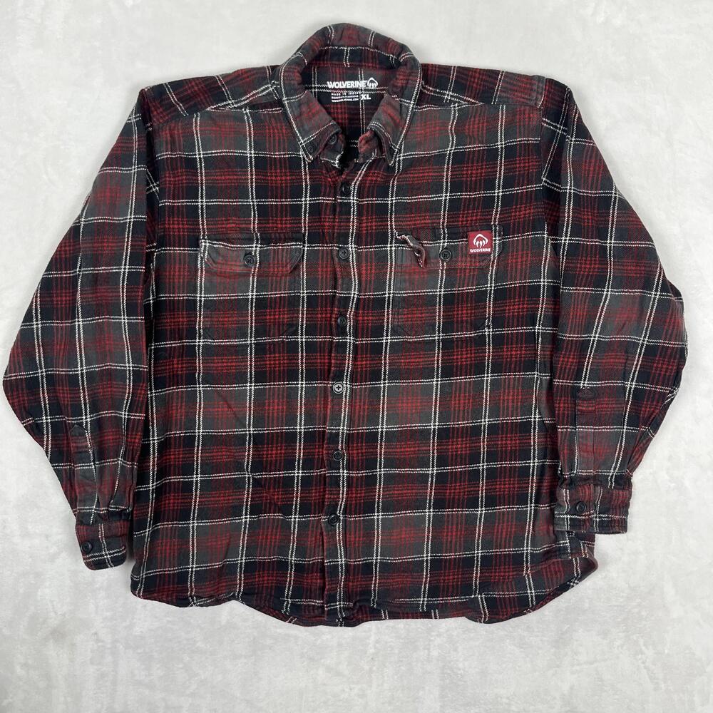 Wolverine Shirt Mens XL Red Plaid Flannel Long Sleeve Button Front Workwear